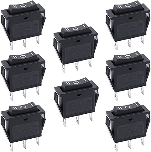 Taiss 8 pièces Interrupteur à Bascule 3 positions ON/OFF/ON SPDT 3 broches Commutateur à bascule 10A 250V AC pour Voiture Camion Bateau Appareils électroménagers KCD3-103-BK