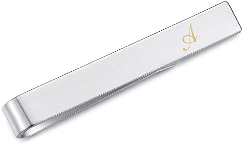 HONEY BEAR Män initial alfabet bokstäver slipsnål stång för smal storlek slips rostfritt stål för företag bröllopspresent 4 cm borstad silver A - Z, rostfritt stål