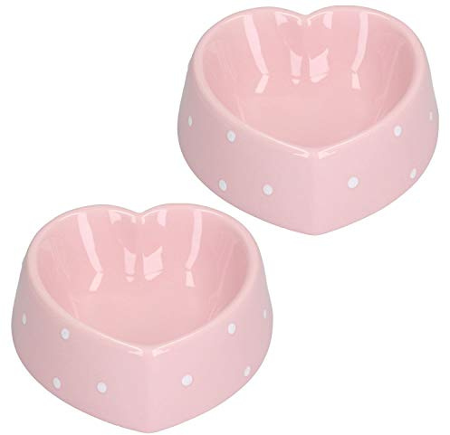 Två rosa hjärta hund små djur valpar kattungar liten hundskål 15 cm/300 ml