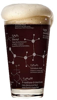 Greenline Goods Beer Glasses - 16 oz Pint Glass (1 Glass) – Science of Beer Glassware - Etched with Beer & Hops Chemistry Molecules
