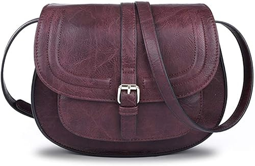 AFKOMST Women Faux Leather Crossbody Bag Vintage Saddle Shoulder Bag