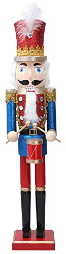 Gisela Graham Wooden Christmas Ornament 61cm - Red/Blue Nutcracker w Drum