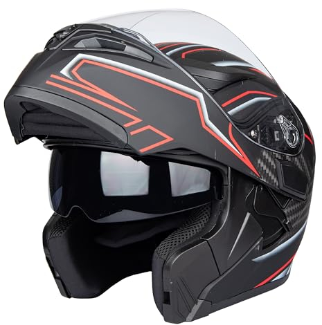 Flip-Up Motorcycle Helmet Dual Visor Sun Shield Flip up Modular Motocross DOT Approved Helmets (X-Large, IMT)