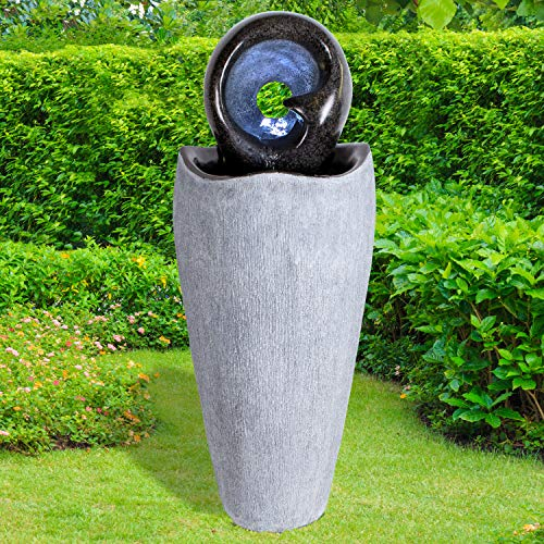 Gartenbrunnen Brunnen Zierbrunnen Zimmerbrunnen Springbrunnen Brunnen mit LED-Licht 230V Wasserfall Wasserspiel für Garten, Gartenteich, Terrasse, Balkon (Wasser-GEFLÜSTER mit LED Licht - 230V)