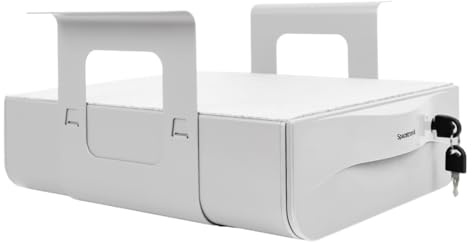 Spacetronik Untertisch Schublade, Unterbau Schublade Abschließbar aus Stahl | Schublade Unter Schreibtisch mit Extra Ablagefach, Schreibtisch Organizer für Home Office & Stehschreibtisch, Weiß