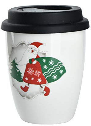 TOPBATHY Weihnachtstasse Keramikbecher Ohne Henkel Mit Silikondeckel Für Tee Kaffee Heiße Schokolade Als Geschenk Für Frauen Mädchen