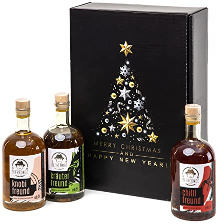 DIE ÖLFREUNDE Weihnachtsbox „Würztrio“ 3 x Öle|3 erlesene Speiseöle|hochwertige kaltgepresste Öle|nachhaltige Öle|Geschenkidee für Weihnachten