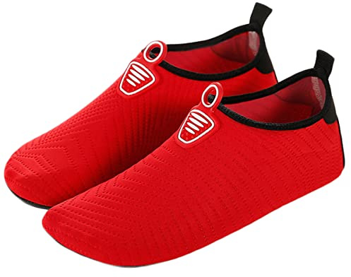AUXDIQ Chaussures Aquatiques Femme Homme Chaussures de Plage Chaussures de Entraînement Natation Surf Chaussons Plongée Rouge 39/40 EU