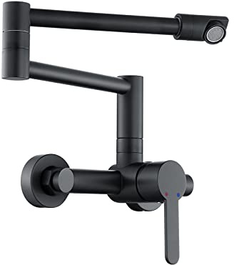 ESOP Küchenarmatur Wandmontage 360° Drehbar Wasserhahn Küche Wandmontage Faltbar Einhebelmischer Wand Küchenarmatur Spültischarmatur Messing Küchen Wasserhahn Wandarmatur Schwarz Wandspülmischer