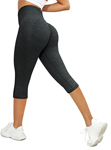 Yuson Girl Mallas Deporte Mujer Leggings Push Up 3/4 Capris Seamless Elásticos Pantalón Deportivas Cintura Alta para Mallaspara Running Training Fitness Estiramiento Yoga y Pilates(Negro, L)