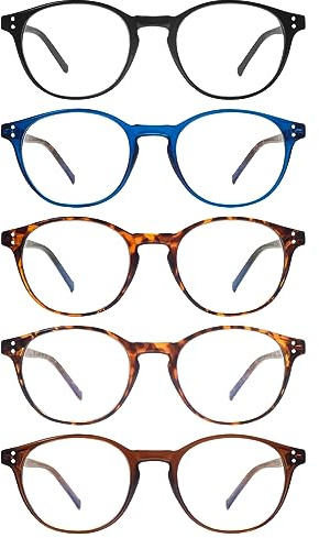 ZONLON 5 Pack Retro Reading Glasses Men Women Blue Light Blocking Lightweight Computer Readers with Spring Hinges