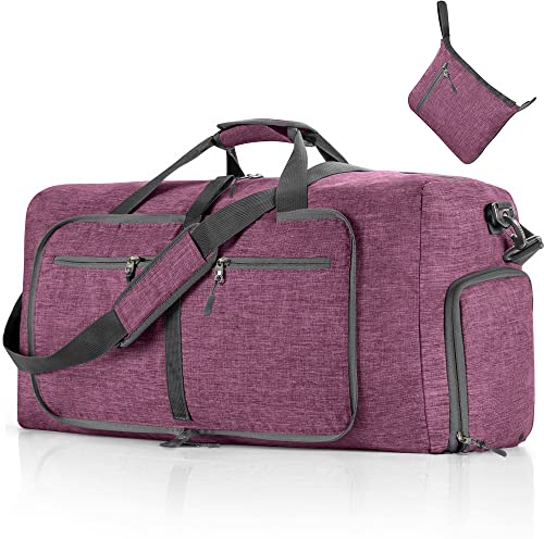 Vomgomfom 65L Reisetasche mit Schuhfach, Große Falttasche für Camping, Reisen, Fitness, Lila