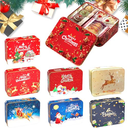 HEYIDAMAI Lot de 8 boîtes à biscuits rectangulaires - Petites boîtes à biscuits - Boîtes cadeaux - Pour emballage de bonbons de Noël