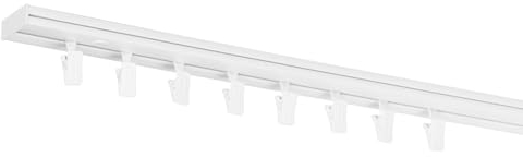 RENA Vorhangschiene 1-Läufig Gardinenschiene aus Kunststoff Vorhang-Deckenschiene mit Überklipshaken Gardinenleiste Gardinenstange Gardinen Vorhänge für Deckenmontage Weiß 120cm