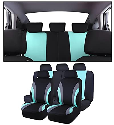 JNNJ 9 Pièces Set Complet Housses De Siège Voiture, Siège Auto Respirant Antidérapant, Siège Accessoire Interieur Universelle Housses De Sièges pour La Plupart des Voitures, Camionnettes(Vert)