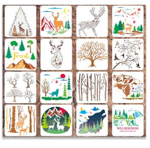 Zamety 16 Stück Schablonen Textilgestaltung Set, Schablonen Tiere Wandschablonen zum Streichen, Textilgestaltung zum Malen an Wand, Geschenkkarte (7.87in)