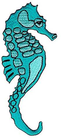 Seepferdchen Türkis Aufnäher zum aufbügeln oder aufnähen Bügelbild Bügelpatch Aufbügler für Kleidung gestickter Bügelflicken Applikation Patch Größe 4,3 x 10,3 cm