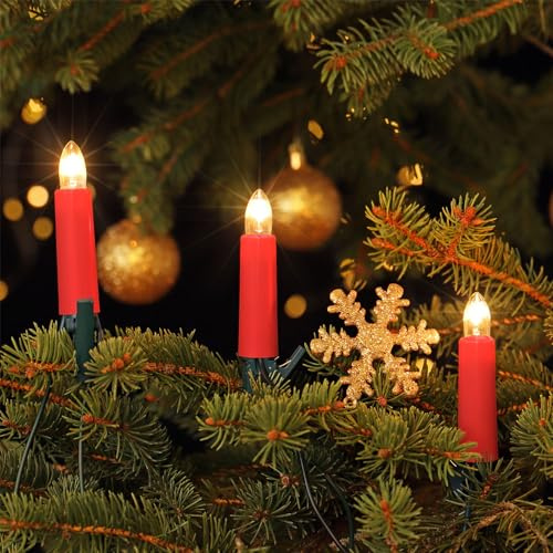 CLGarden Edition NARVA Kerzen Lichterkette mit 20 Schaftkerzen in Rot Glas Spitzkerze 220V 230V flexibel innen DDR Weihnachtsbaumbeleuchtung
