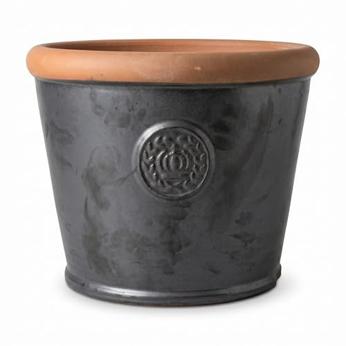 Teramico Pflanzgefäß Provence Keramik frostfest (Anthrazit, 36cm x 28cm) | Handgearbeitete, massive Keramik mit tollem Kronenmotiv: in vielen Farben und Größen absolut Frostfest für Ihren Garten.