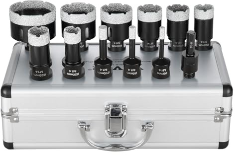 VEVOR Juego de 11 brocas de diamante de 6/8/10/20/25/28/32/35/45/50/65 mm, kit de sierra perforadora con conector M14 y estuche de almacenamiento para brocas para azulejos secos y húmedos de cerámica
