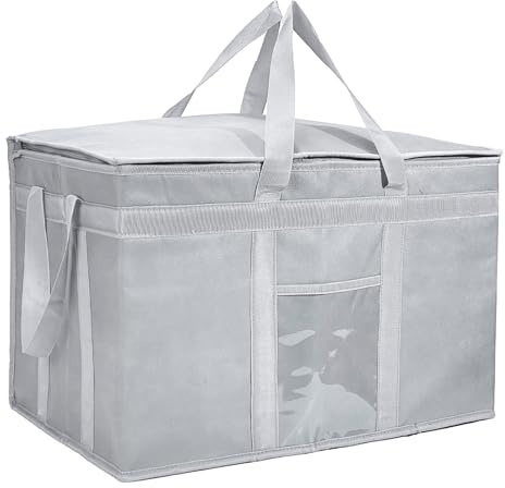 Yalin XXXL stor isolerad kylväska, styrofoamkylväska för att hålla mat varm eller kall, återanvändbar matleveransväska med dubbel blixtlås för livsmedelsshopping, (BxHxD) 58 x 38 x 35 cm / 23 x 15 x
