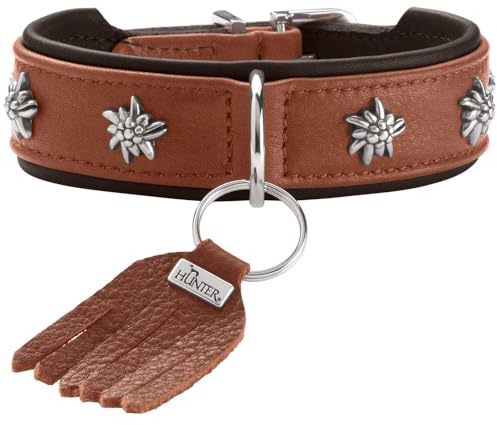 HUNTER München Hundehalsband | Rindsleder, ökologisch hergestellt, nachhaltig, Made in Germany, Farbe: Cognac/Schwarz, Größe: 37