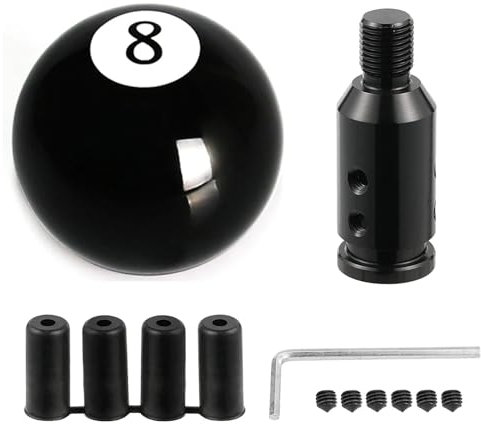 Juttzzei 8 Ball Round Gear Shift Knob, Universal 5/6 Speed, Acrylic, Black, 9 cm x 4 cm