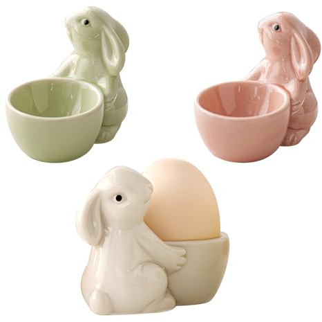 Juego de 3 hueveras de cerámica, hueveras de cerámica para huevos hervidos suaves, coloridos soportes de cerámica para cocina, desayuno y brunch