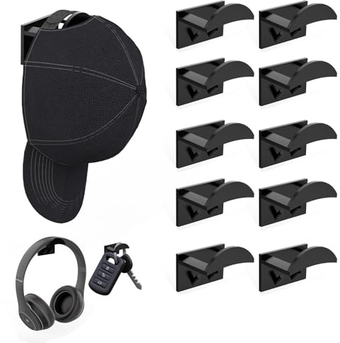 Stycypel 10 Stück cap halter,selbstklebende huthaken,baseball cap halter organizer,basecap halterung wand,Keine Nägel oder Bohrungen erforderlich, suitable for walls, wardrobes, doors, shops, etc