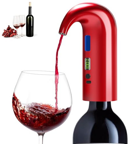 Cosyall Décanteur à vin électrique, Aérateur Distributeur Verseur, verseur d'aérateur de vin rouge à une touche, rechargeable de type C pour la maison et le bar (Rouge)