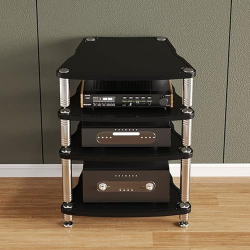 audio rack hifi regal Schwarzer AV-Medienständer, Eckregal für Plattenspieler – CD-Rack, Entertainment-Stereokomponenten-Organizer – 1-, 2-, 3- und 4-stufiger Videospielkonsolenständer für Zuhause, Bü