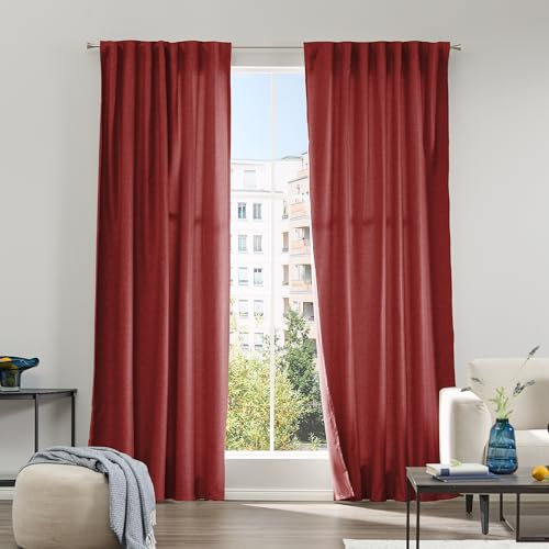 Como Gardinen 2er Set Vorhänge Rot Sherly 245 x 140 cm - Blickdichte, lichtdurchlässige Schlaufenschals aus Polyester für Wohnzimmer, Kinderzimmer, Schlafzimmer, Büro