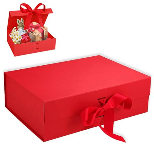Scatola Regalo Magnetica con Coperchio, Pieghevole, Rettangolare per Natale, San Valentino (Rosso)