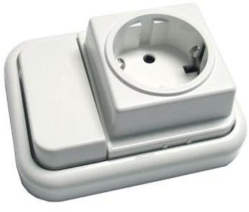 Conmutador 10A y base Schuko 16A 250V - ideal para controlar iluminación y dispositivos eléctricos en ambientes domésticos y comerciales.