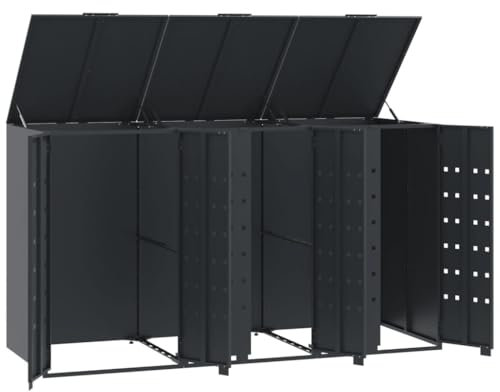 Gecheer Mülltonnenbox für 3 Tonnen Müllbox Mülltonnenverkleidung Mülltonne Mülltonnenbox Müllcontainer Anthrazit 207x79x117 cm Stahl