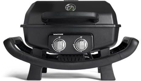 BURNHARD Wayne - Barbecue a gas a 2 fuochi, 4,4 kW, portatile, da balcone, con camera di combustione in alluminio pressofuso, con copertura di copertura, griglia in ghisa