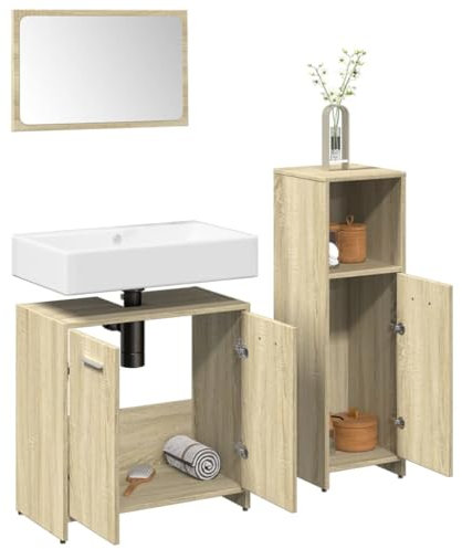 Lauuoeriau Furniture Item home 3-teiliges Badmöbel-Set Sonoma Eiche Holz-Möbel