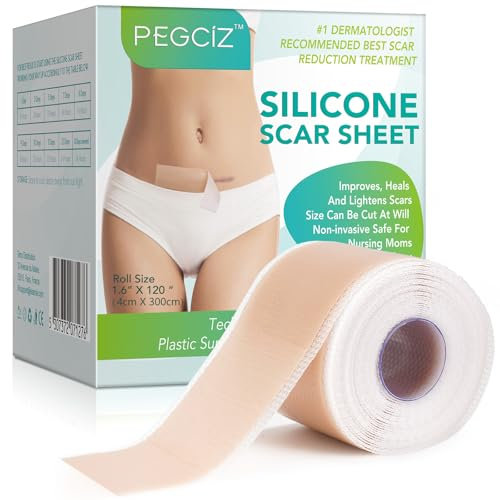 Silikon-Narbenblätter, Professionelles Narbenpflaster, Narbenpflaster Silikon, Weiche Narbenblätter für Akne, Keloid, Verbrennungen, Akne, C-Abschnitt (1.6” x 120”Roll-3M)