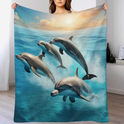 AAPZY Delfin Decke,Vier Jahreszeiten Weich Wohndecke Decke Schlafdecke Sofadecke Plüschdecke Pelzdecke Printdesign Couchdecke Flannel Bett Decke （150×200cm）