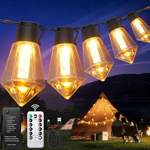 LED Lichterkette Außen Batterie 9M 12 ST64 Glühbirnen IP64 Wasserdicht - USB Aufladbar 5000mAh Timer Lichterkette Outdoor für Garten, Terrasse, Balkon, Party, Hochzeit, Camping [Energieklasse A]