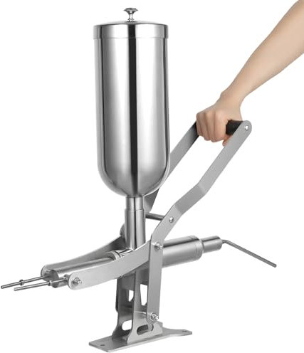 JUWTEEI 1.32gal/5.28qt Manual Donut Filler with 4 Filling Pipes, Stainless Steel Spanish Donuts Dessert Churro Makers for Cream, Jam, Paste Filling