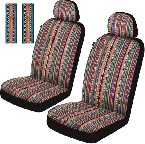 Sino Salected Baja Saddle Blanket Car Seat Covers Front Set, Washable Breathable Striped Woven Cloth Seat Covers for Cars, SUV, Truck, Airbag Compatible(Orange)