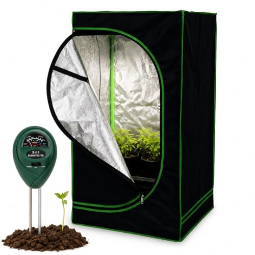 Mucola Growzelt Zuchtzelt Set mit 3-in-1 Messgerät lichtdicht 40x40x120 cm | 600D Oxford-Gewebe, reflektierende Innenfolie, wasserdicht, für Hydrokultur und Pflanzenzucht, Growbox für den Indoor-Anbau