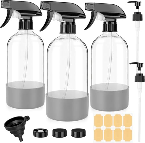 BELICOO 3 Stk 500ml Sprühflasche, Glas Sprühflasche Bernstein Sprühflaschen | Glas Pflanzensprühflasche Nachfüllbare Sprühflaschen mit justierbarer Düse für Reinigung, Pflanzen, ätherische Öle,Haarpflege