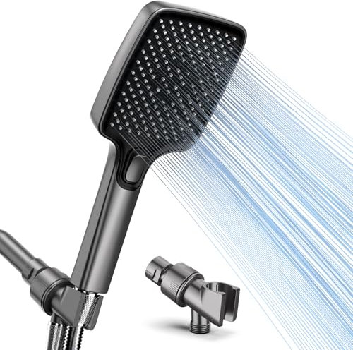 Rolakul High Pressure Multi-Mode Handheld Showerhead - Anti-clogging nozzles, built-in power wash function for cleaning tubs, tiles and pets, extra-long stainless steel hose, wall and ceiling mounts.