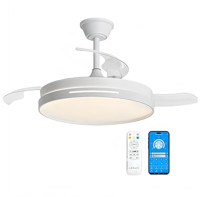 Citymart Ventilador de Techo con aspas plegables con luz Led 66W 2880LM | 30W Motor DC+36W Luz , Mando a Distancia, 6 velocidades, Silencioso, temporizador, función verano-invierno (Blanco Liso)