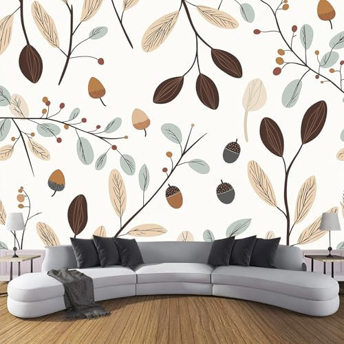 Papel Tapiz Fotográfico Estampado De Hojas De Grafiti Retro En Forma De Cubos 3D,Papel Tapiz Estampado De Rama De Olivo Decoración De Paredes Del Hogar,Sala De Estar,300 × 210 Cm（Anchura × Altura)