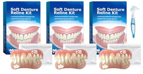 3 ensembles de prothèses dentaires à clipser, kit de prothèse en silicone à faire soi-même, sensation de port agréable, pour fêtes, mariages, spectacles avec 1 brosse à dents bleue