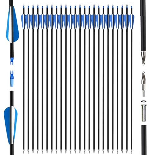 SERfawnCH Flèches en Carbone Mixte 30 Pouces - Lot de 24 Unités pour Arc Classique, Long et Traditionnel - Chasse et Tir sur Cible en Extérieur