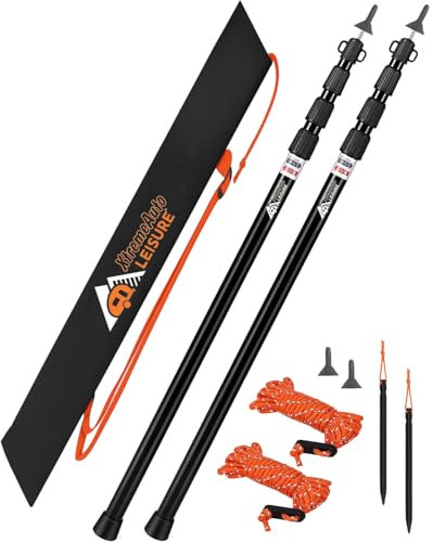 Xtremeauto Adjustable Tent Poles – Telescoping Aluminum Poles for Tarp, Canopy, Awning, Camping Shelter – Lightweight & Rustproof – 90cm to 230cm (Black)
